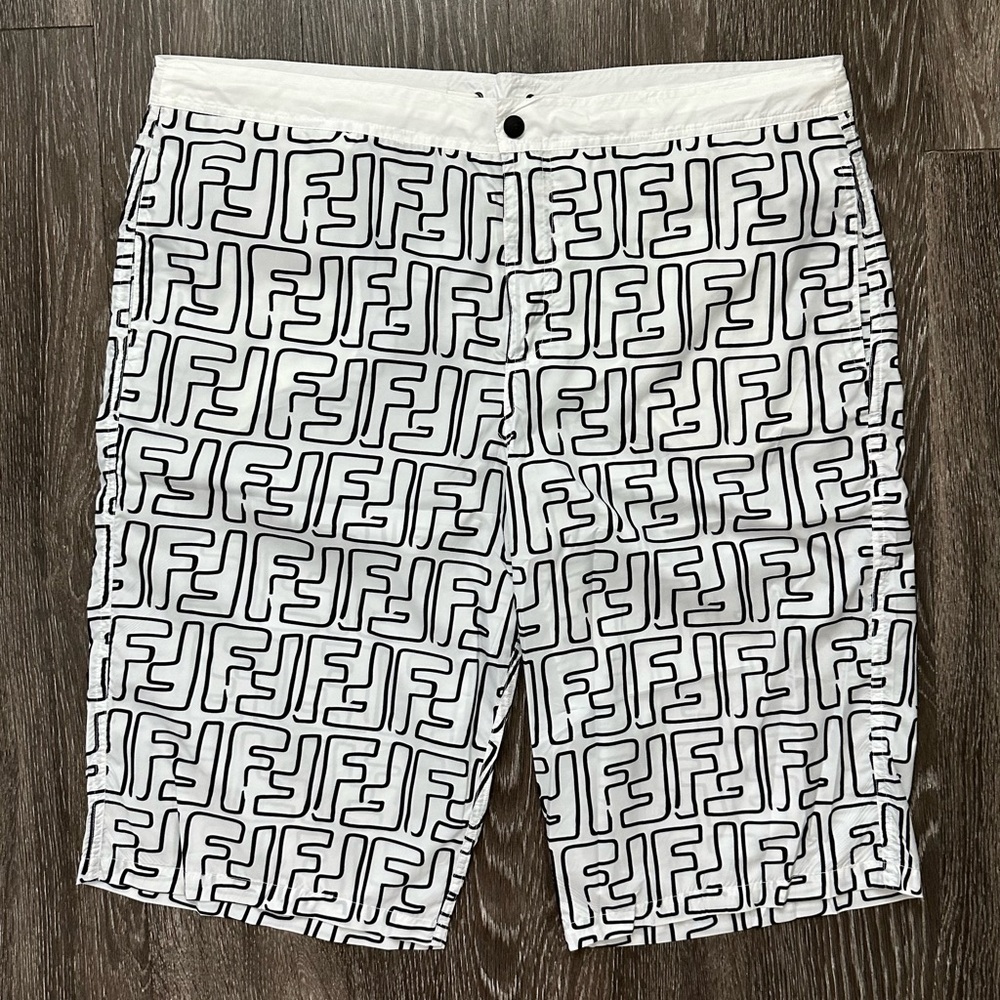 Fendi Swim Shorts White FF Monogram Quick Dry Authentic